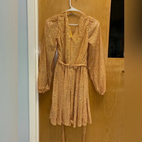 Gold Sequin Long Sleeve Dress - Picture 3 of 3
